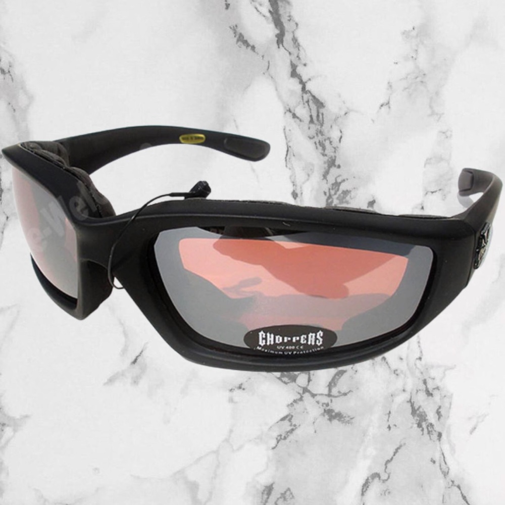 Night Driving Riding Padded Motorcycle Glasses 011 Black Frame with Yellow Lense